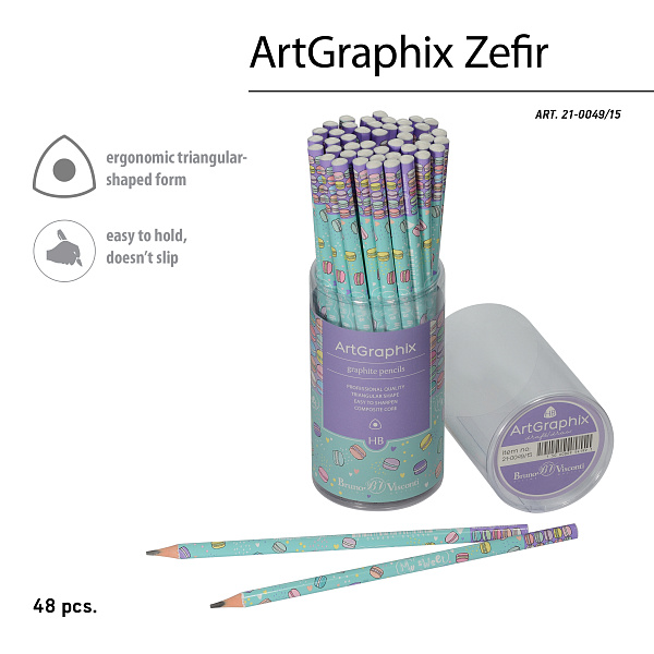 Карандаш ч/г HB "ArtGraphix. Zefir. My Sweet. Mакаруны" (пластиковый корпус)