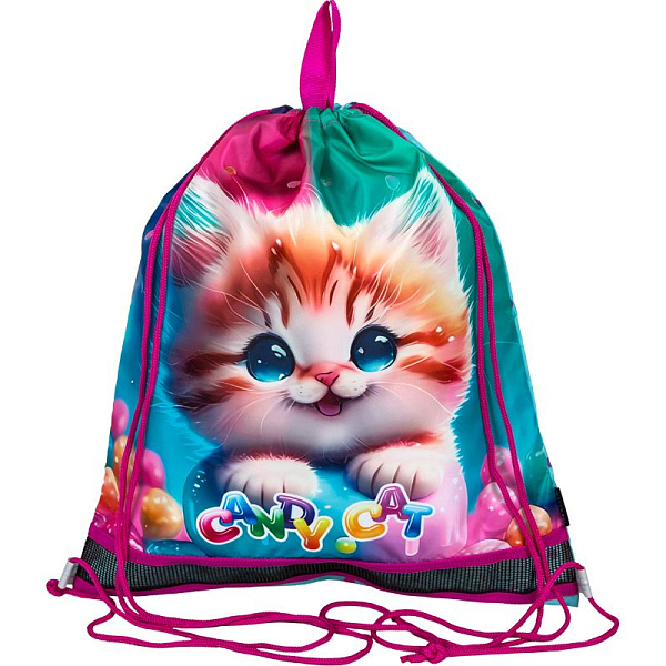 Сумка для сменной обуви "deVENTE. Candy Cat" 40x47 см, водоотталкивающая ткань, на веревочной завязке, с вставкой из пластиковой сетки для вентиляции, с петлей для повеса и переноски