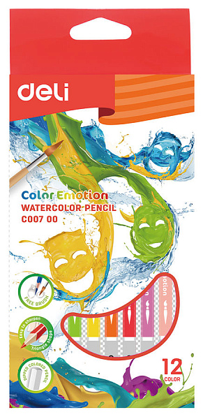 Карандаши 12 цв. акварельные Deli Color Emotion липа коробка/европод.