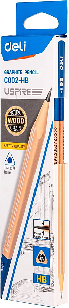 Карандаш ч/г HB Deli  Uspire трехгран. липа карт.кор.