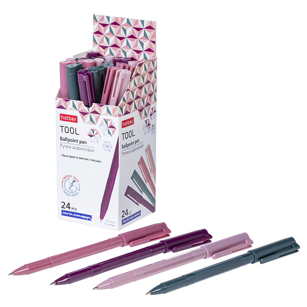 Ручка шариковая 0,7 мм Hatber "Tool", круглая форма, синие чернила, ассорти