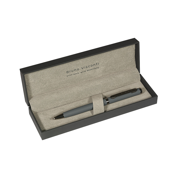 Ручка "FIRENZE" В SOFT TOUCH футляре 1.0 ММ, СИНЯЯ (корпус серый, футляр черный)