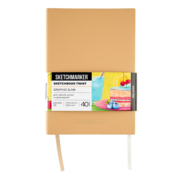 Скетчбук Sketchmarker Graphic&Ink, два в одном, мягкая обложка белая/бежевая, A5, 140г/м2, 60 л., бумага кремовая/ 200г/м2, 40 листов, бумага белая