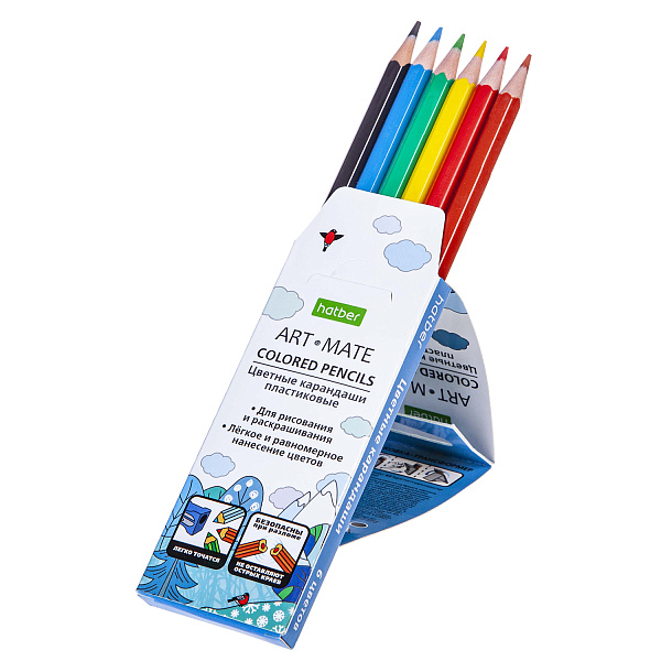 Карандаши 6 цв. "ECO" пластиковые "ART-Mate" с заточ.   в карт.короб. с европодвесом