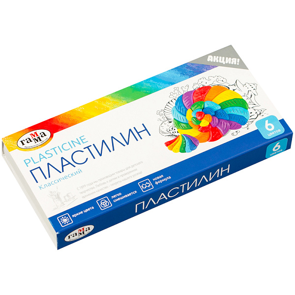 Пластилин 6 цв. "Классический" 120гр, стек, к/к