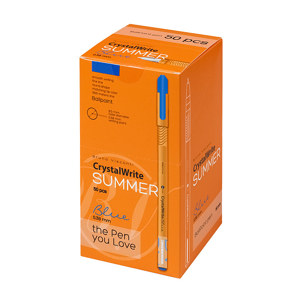Ручка шариковая 0,38 мм "CrystalWrite.Summer" СИНЯЯ