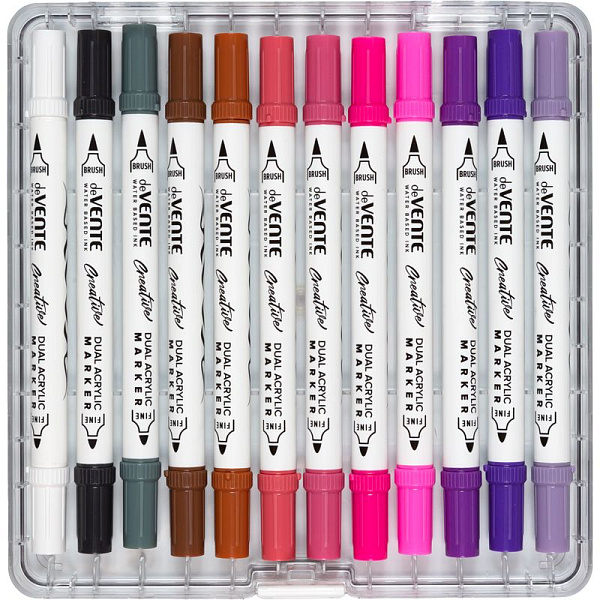 Набор маркеров акриловых "deVENTE. HOBBY CREATIVE. Classic&Pastel" 36 цв. двусторонние (кистевидный 1-5 мм/пулевидный 2-4 мм), круглый корпус, в пластиковой коробке