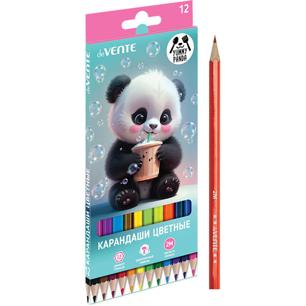 Карандаши 12 цв. "deVENTE. Yummy Panda" 2М, диаметр грифеля 2,8 мм, шестигранные