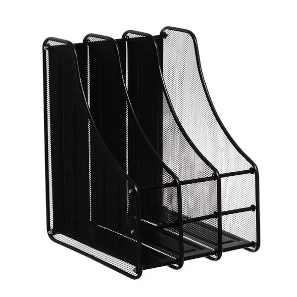 Лоток вертикальный для бумаг INDEX, 3 отделения, сетка, металл, 150*280*354, черный