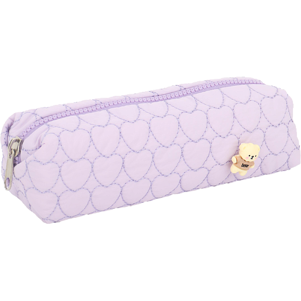 Пенал "deVENTE. Teddy" 21x6x6 см, стеганный полиэстер с водоотталкивающей пропиткой, отделение на молнии, прямоугольный для 40 предметов, декоративная брошь, сиреневый