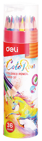 Карандаши 36 цв. Deli  ColoRun трехгран. точилка карт.тубус