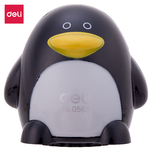 Точилка 2 отв. Deli с контейнером "Пингвин" пластик ассорти