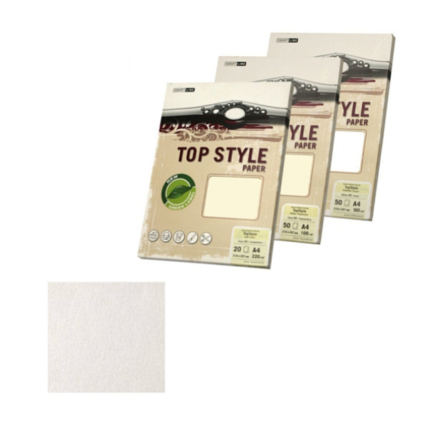 Дизайнерская бумага TOP STULE лен (fine linen), ф А4 100 г/м2, белый