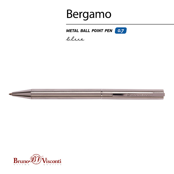 Ручка шарик. автомат 0,7 мм "BERGAMO" СИНЯЯ  (корпус металл Сталь)
