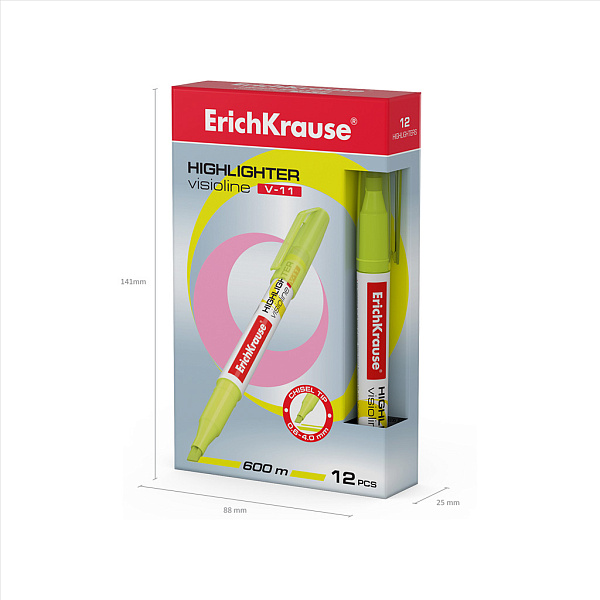 Маркер-текстовыделитель ErichKrause® Visioline V-11, желтый (в коробке )