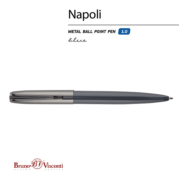 Ручка "NAPOLI" шарик. автомат.1.0 ММ, СИНЯЯ (корпус метал.серый и вороненная сталь) 