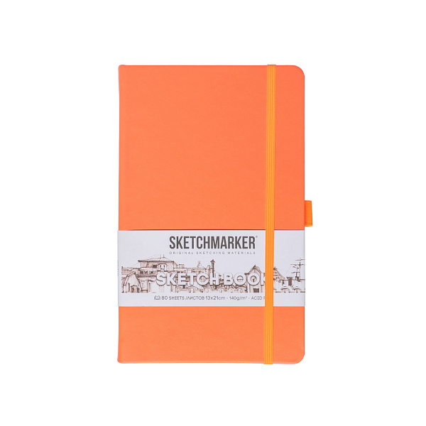 Блокнот для зарисовок Sketchmarker 140г/кв.м 13*21см 80л твердая обложка Неоновый коралл
