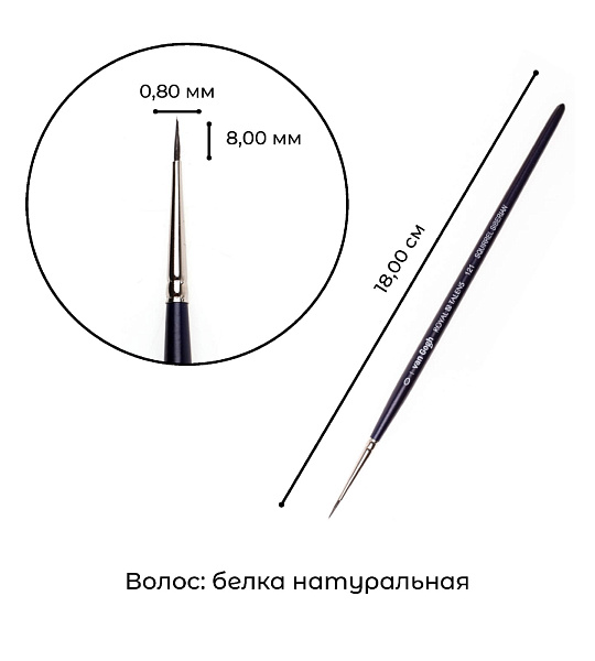 Кисть для акварели VanGogh 121 белка сибирская круглая ручка короткая №0