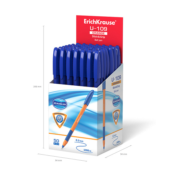 Ручка шариковая ErichKrause U-109 Orange Stick&Grip 0,7 мм Ultra Glide Technology СИНЯЯ, 