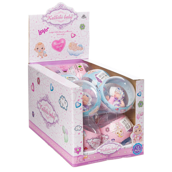 Пупс в чепчике с соской, в шарике, Kaibibi baby, D/B 12 шт., ВОХ 22,5х23х34,5 см, арт. BLD195-3.