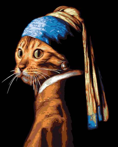 Картина по номерам 50*40 "Кошка с жемчужной сережкой" "ФРЕЯ"