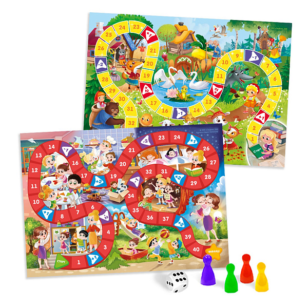 Игра настольная (ходилка) 2в1. Любимые сказки+Детский сад. 42х29,7 см. ГЕОДОМ