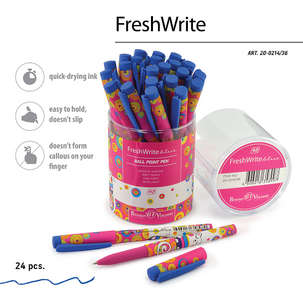 Ручка шариковая 0,7 мм "FreshWrite. Мультики. Кот" СИНЯЯ 