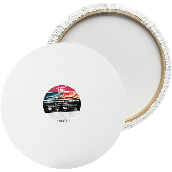 Холст на подрамнике круглый D - 50 см грунтованный 100% хлопок 280 г/м², мелкое зерно, цвет белый, "deVENTE. ARTISTIC STUDIO" термоусадочная пленка