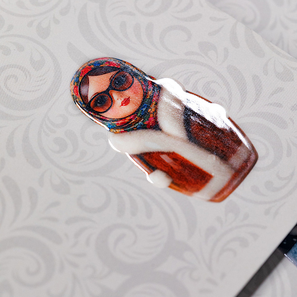 Тетрадь 48 листов в линейку "Матрешки_A LA RUSSE" А5ф 60-65г/кв.м на скобе Обл. мел.картон ламинация СОФТ ТАЧ  3D лак 5 диз.в блоке скругл.углы