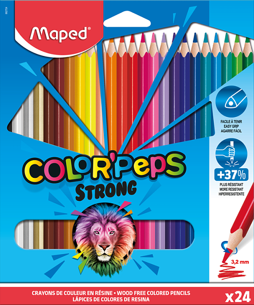 COLOR'PEPS STRONG Цветные карандаши повышенной прочности, пластиковые, 24 цвета, в картонной коробке с подвесом (10216170/080320/0061495/18    , КИТАЙ)
