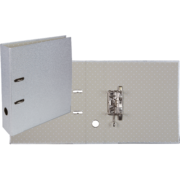 Папка с арочным механизмом "deVENTE. Glitter Shine" A4 75 мм, фактура с блестками, картонная разобранная, металлическая окантовка, цветная запечатка форзаца, в пластиковом пакете, сверкающая серебристая