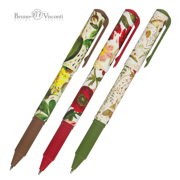 Ручка шариковая 0,7 мм "DreamWrite. "Flora.Bloom flowers" СИНЯЯ, 3 ВИДА 