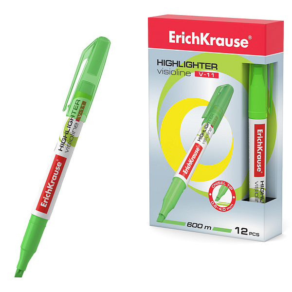 Маркер-текстовыделитель ErichKrause® Visioline V-11, зеленый  (в коробке )