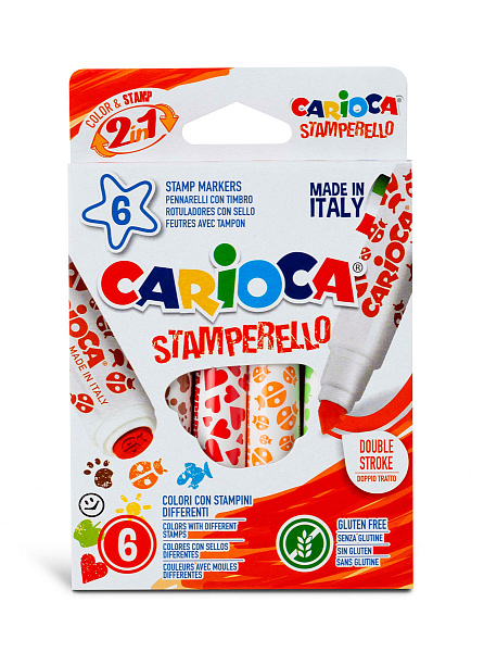 Фломастеры со штампами Carioca   Stamperello   6 цв 42279 коробка с европодвесом