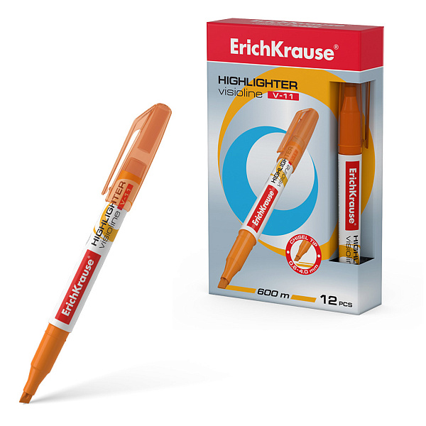 Маркер-текстовыделитель ErichKrause® Visioline V-11, оранжевый  (в коробке по 12 шт.)