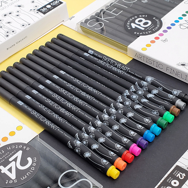 Набор скетч линеров 0.36мм 12 цв. SKETCH&ART. BLACK EDITION