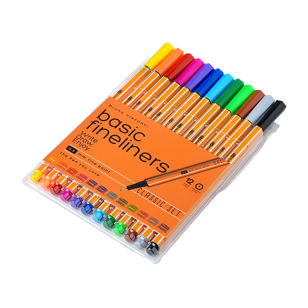 Набор скетч-линеров "Basic.Summer" В ПВХ КАРМАНЕ, 0.4 ММ, 12 ЦВ.