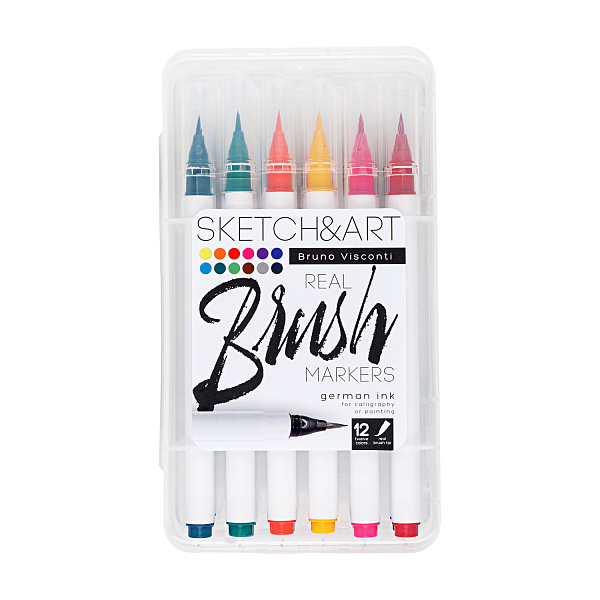 Набор акварельных маркеров С МЯГКОЙ КИСТЬЮ "SKETCH&ART", 12 ЦВ. 