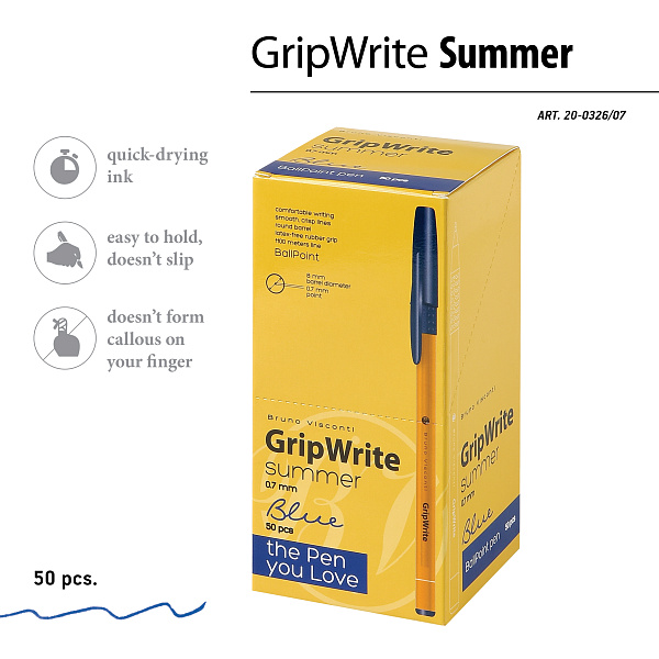 Ручка шариковая 0,7 мм "GripWrite Summer" СИНЯЯ