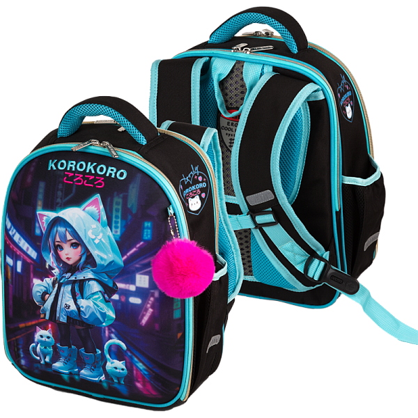 Рюкзак школьный "deVENTE. Junior. Korokoro" жесткий 35x27x13 см (14 л) вес 800 г, 1 отд. на молнии с разделителями для учебников, с органайзером, 1 отделение для формата A4, 2 боковых кармана сеточкой на резинке, эргономичная формоустойчивая спинка с