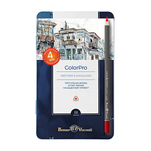 Карандаши 12 цв. "ColorPro" в металлической коробке С ЛОЖЕМЕНТОМ