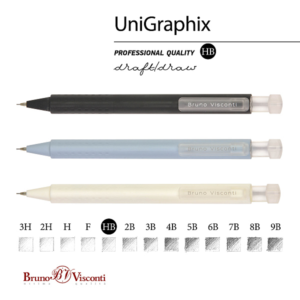 Карандаш автомат. 0,5 мм "UniGraphix" HB, ТРЕХГРАННЫЙ, 3 ЦВЕТА 