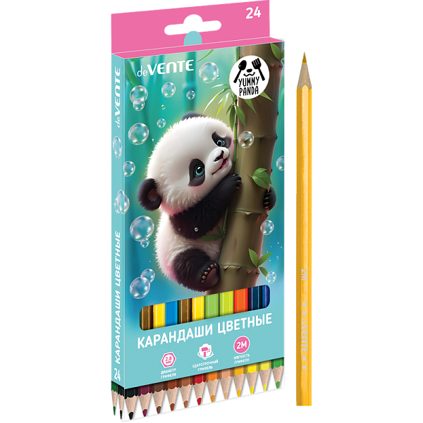 Карандаши цветные "deVENTE. Yummy Panda" 24 цвета, 2М, диаметр грифеля 2,8 мм, шестигранные, в картонной коробке