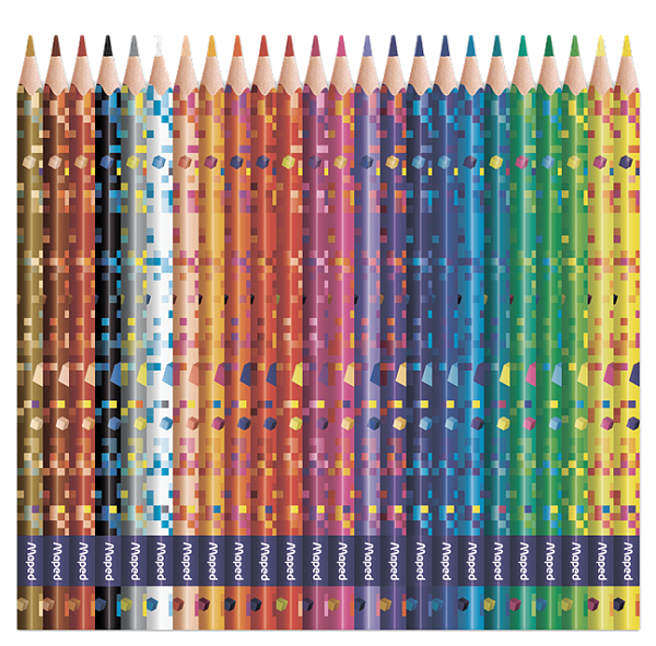 Карандаши 24 цв. Maped PIXEL PARTY пластиковые, треугольные, декорированные, в картонной коробке с подвесом 