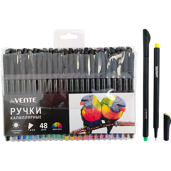 Набор ручек капиллярных "deVENTE. Drops" 48 цв. 0,4 мм, с круглым черным корпусом, в пластиковом бли