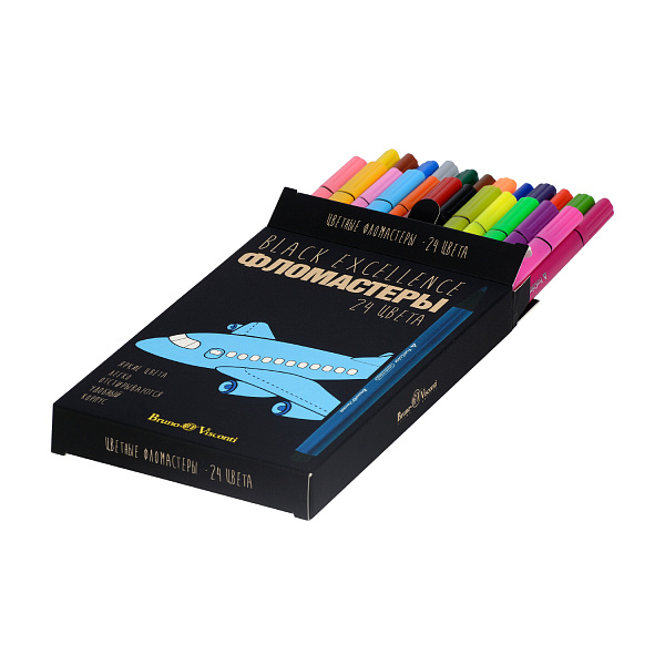 Фломастеры 24 цв. "BLACK EXCELLENCE"  4 ВИДА