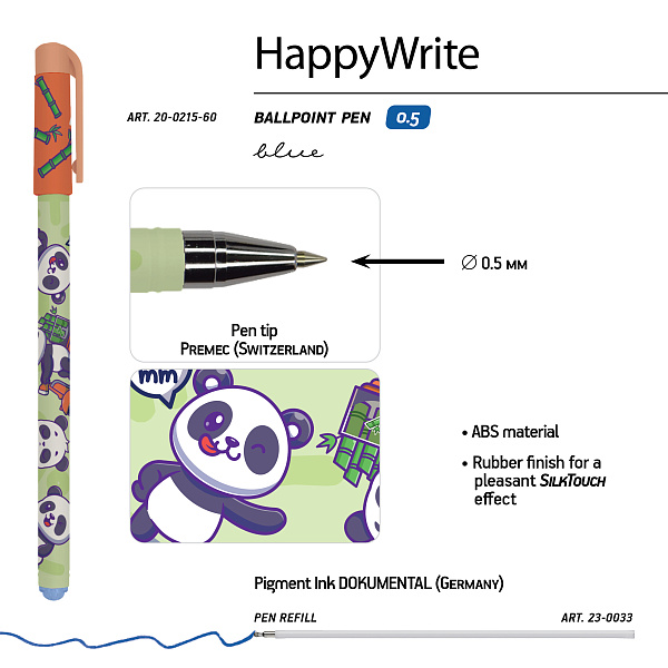 Ручка шариковая 0,5 мм "HappyWrite. KAWAII ANIMALS.Мишка" СИНЯЯ