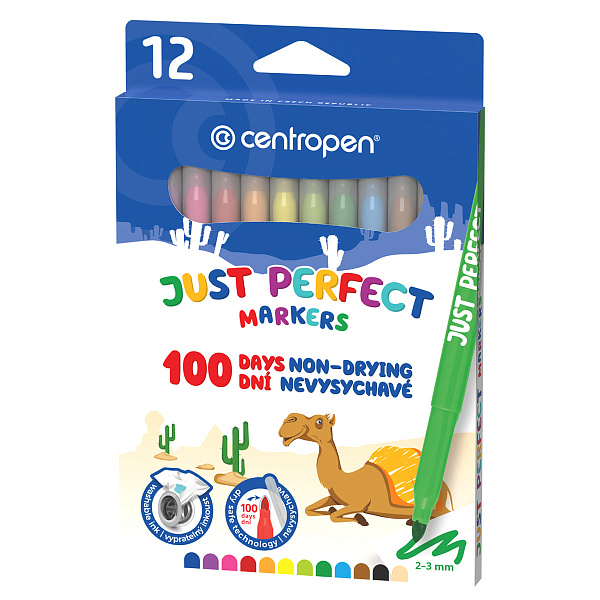 Фломастеры 12 цв JUST PERFECT не высыхающие Centropen