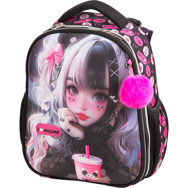 Рюкзак школьный "deVENTE. Choice. I Love Anime" жесткий 38x28x16 см (17 л) вес 950 г, 1 отд. на молнии с разделителями для учебников, 1 отделение с органайзером, 2 боковых кармана сеткой на резинке, эргономичная формоустойчивая вентилируемая спинка (