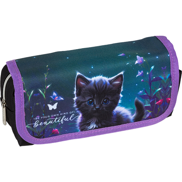 Пенал "deVENTE. Beautiful Cat" 20,5x9,5x7 см, прямоугольный для 40 предметов, отделение на молнии, наружный карман на молнии, с верхней створкой на липучке, плотный износостойкий полиэстер с водоотталкивающей пропиткой